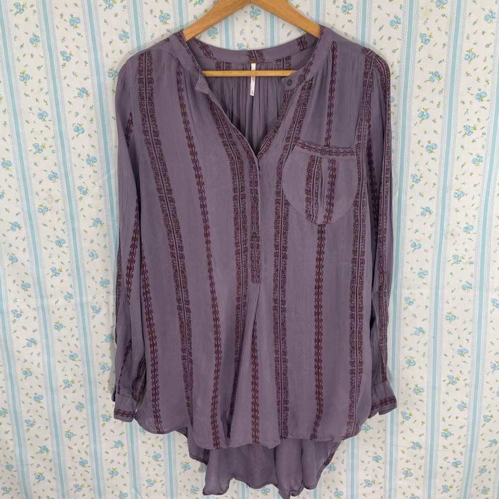 Free People Women's Long Sleeved Purple/Lavender Top - Size Small